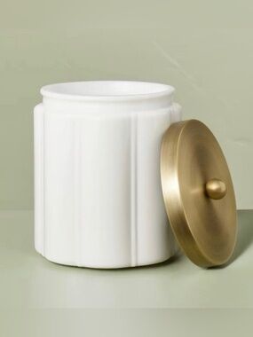Hearth & Hand Milk Glass Bathroom Canister - W/ Metal Brass Lid NWT